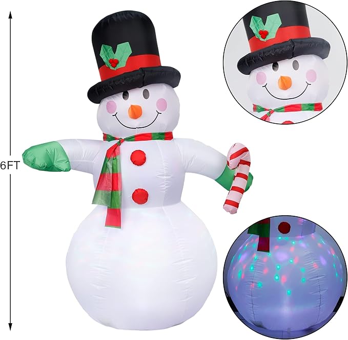 Dynaming 6 FT Christmas Inflatable Snowman, Christmas Blow up Decoration with Rotating LED Lights, Perfect for Indoor Outdoor Garden Yard Holiday Xmas Party