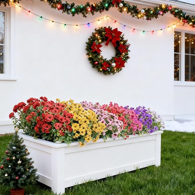 Artificial Flowers UV Resistant Outdoor,12 Bundles Faux Plants for Fall Halloween Thanksgiving Christmas Patio Porch Decor, No Fade Fake Window Box Greenery for Home Wedding Walkway Decoration