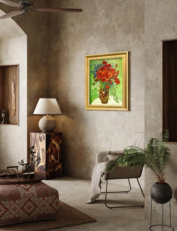 DECORARTS - Red Poppies and Daisies by Vincent Van Gogh. Giclee Print on Acid-Free Canvas in Gold Solid Wood Frame. Picture Size: 16x20, Total Size: 24.75x20.75, Made in USA