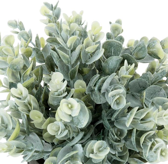 MyGift Artificial Eucalyptus Plant in Modern Gray Concrete Pots with Geometric Embossed Pattern (1, Black)