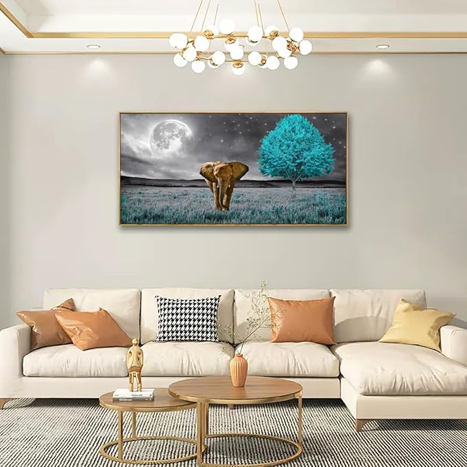 Canvas Wall Art Moon and Tree Picture Prints Paintings for Living Room Home Decor Animal Elephant Landscape Framed Wall Art,20 * 40inch