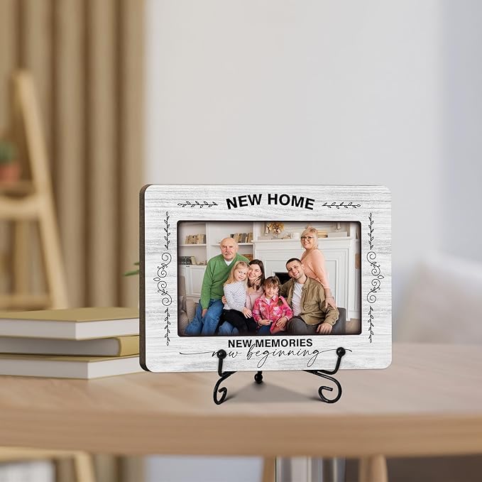 ukebobo House Warming Gifts, New Home Picture Frame, Housewarming Picture Frames, New Home Gift Ideas for Family Couples, Wood Photo Frame with Stand for Desk Decor, 8 x 6 Inches-446