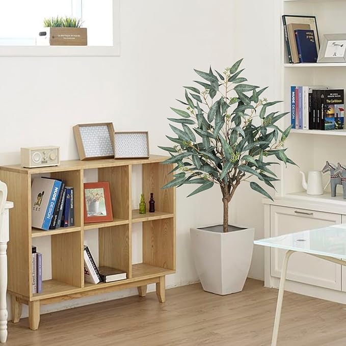 Briful Artificial Eucalyptus Tree Realistic Potted Dutch Faux Eucalyptus Tree in Black Pot 3ft Porch Floor Fake Tree for Home Decor Indoor Outdoor Farmhouse Wedding