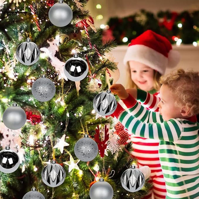 12PCS 3.15" Christmas Ball Ornaments Shatterproof Silver Christmas Tree Decorations Xmas Tree Balls Halloween Ornaments Décor
