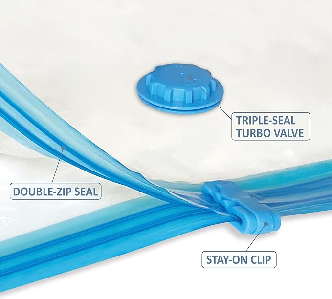 Space Saver Vacuum Storage Bags, 6 Pack Combo (2 Jumbo/2 Large/2 Medium) Space Saver Bags with Pump, Storage Vacuum Sealed Bags for Clothes, Comforters, Blankets, Bedding