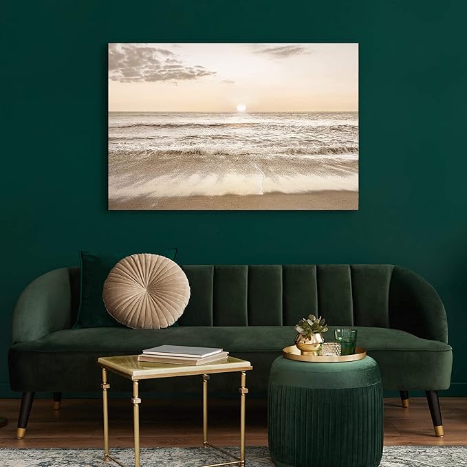 Beach Wall Art Sunset Pictures: Tropical Ocean Waves Canvas Painting Sea Scenery Large Coastal Artwork Contemporary Nature Seascape Photography Prints for Modern Bathroom Bedroom Living Room