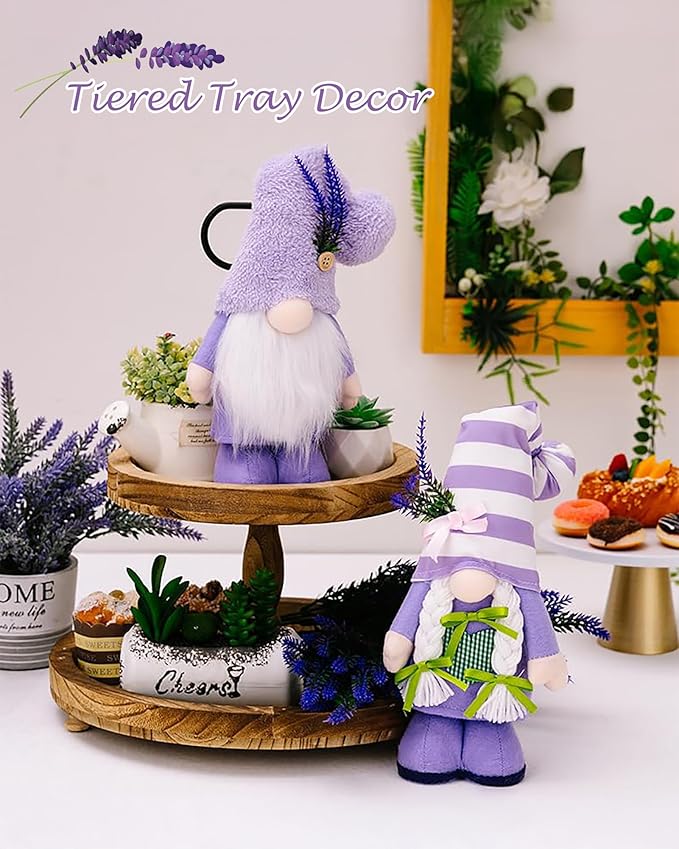2PCS Summer Decorations for Home Cute Gnomes Plush Office Decor for Women Summer Gnomes Spring Home Decor Tiered Tray Oranment (Standing)