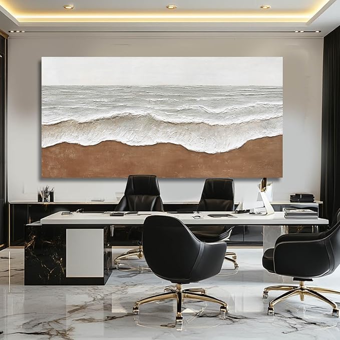 Textured Wall Decor Ocean Wall Painting White Line Wall Art Posters 29"x58" Large Pictures for Living Room Dining Room