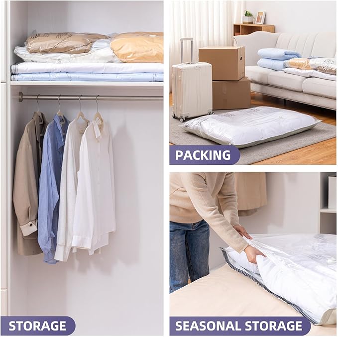 TAILI 6 Pack Vacuum Storage Bags for Comforter and Blankets, XXL Jumbo Vacuum Seal Bags for Bedding (47x39 Inch), Huge Space for Toy, Bedding, Pillows, Save More Closet Space