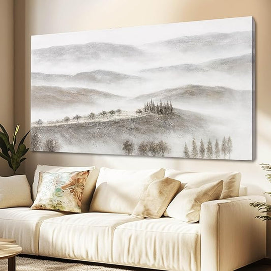 NBAODAN Nature Wall Art Mountain Canvas Art Forest Wall Hanging Artwork Grey Pictures Wall Decor 29x58 Inch Big Painting for Living Room Office Home