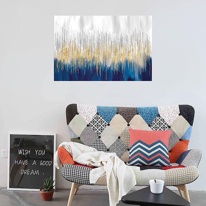 XXMWallArt FC3169 Abstract Wall Art Gold and Blue Canvas painting Artwork Painting Print for Living Room Bedroom Kitchen Home and Office Wall Decor