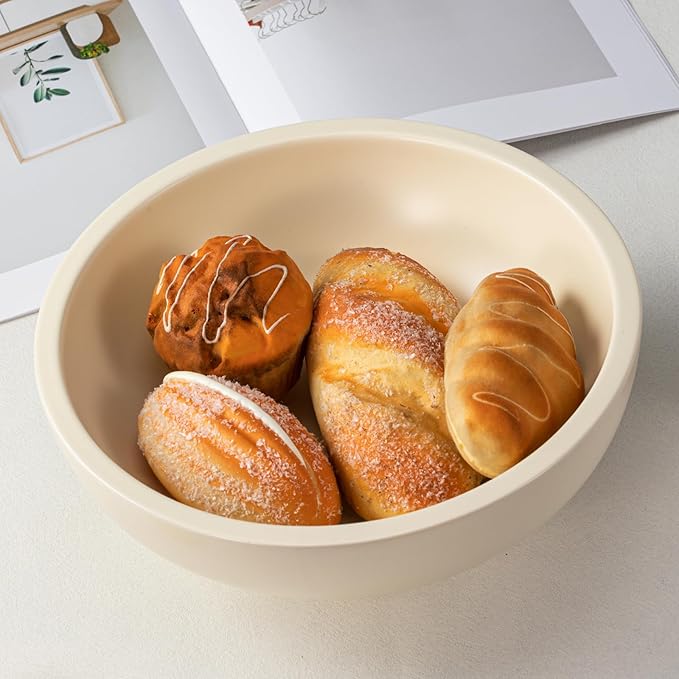 Luxurious Large Ceramic Fruit Bowl - Decorative & Functional - Key Bowl for Entry Table - Footed Bowl - Modern Crme 10.4 Inch