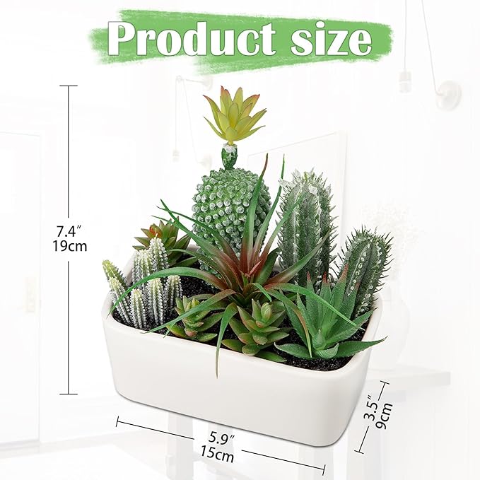 Artificial Succulents Plants in Ceramic Planter, Assorted Green Fake Plants in White Pots, Fake Succulents Plants Artificial with Ceramic Potted for Bathroom Home Office Living Room Table Decor