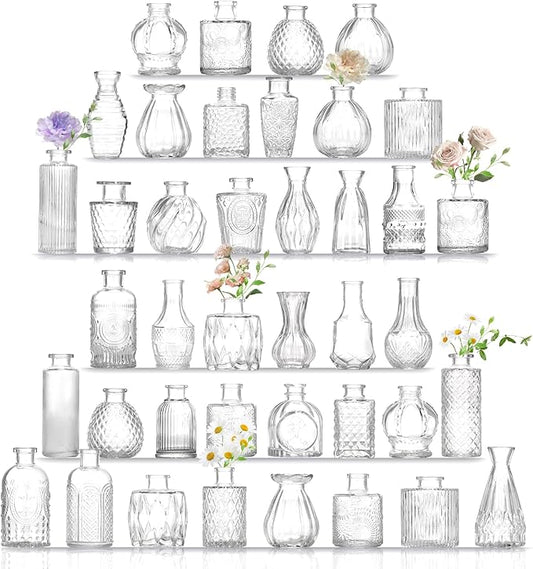 Bud Vases Set of 40 Pcs,Small Flower Vases for Centerpieces,Glass Bud Vase in Bulk,Vintage Bud Vase for Wedding Table Centerpieces Decoration, Home Table Party Decor, Christmas,Anniversary,Clear