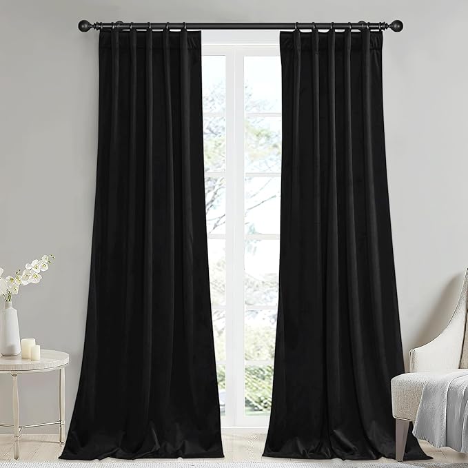StangH 90 inch Length Black Velvet Curtains Room Darkening Privacy for Office, Thick Blackout Backdrops for Theater Movie Luxury Home Decor Door Curtains for Bathroom, W42x L90, 2 Panels