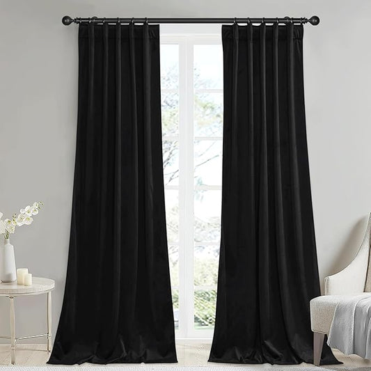 StangH Back Tab Black Doorway Curtains for Bedroom Soft Thick Velvet Light Blocking Thermal Insulated Drapes for Sliding Door/Home Theater/Studio/Laundry, W42 x L84 inches, 2 Panels