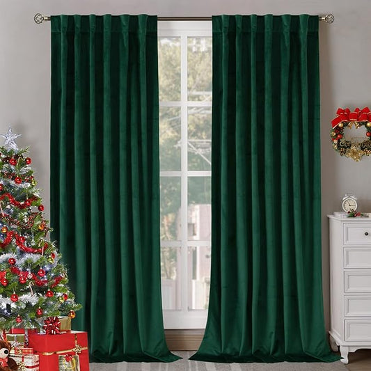 BGment Emerald Velvet Curtains 102 Inches Long for Living Room, Thermal Insulated Room Darkening Curtains Drapes Window Treatment with Back Tab and Rod Pocket, Set of 2 Panels, 52 x 102 Inch
