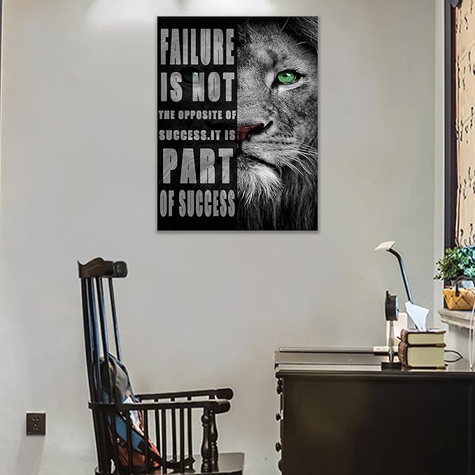 Motivational Wall Art Lion animal Canvas Poster Prints Success Inspirational Picture Entrepreneur Quote Home Office Bedroom Decor Wooden Framed Wall Decor Ready to Hang [18''W x 24''H]
