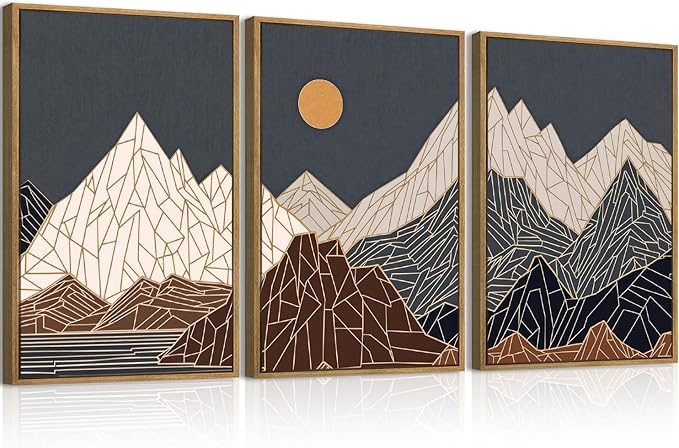ANHUIB Farmhouse Mountain Wall Art Geometric Mountain Range Wood Wall Decor for Living Room Bedroom Office 16x24 Inch Set of 3