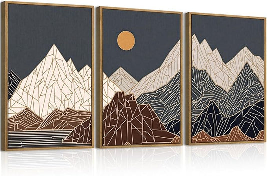 ANHUIB Farmhouse Mountain Wall Art Geometric Mountain Range Wood Wall Decor for Living Room Bedroom Office 16x24 Inch Set of 3