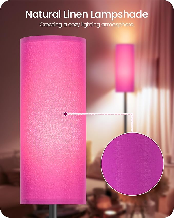 Dimmable Purple Floor Lamp for Living Room with Remote and Foot Switch, Corner Floor Lamp for Bedroom, 64.4" Standing Tall Lamp, 10W 900LM Bulb Included, 3000K-6500K, Linen Shade, FCC Listed Z06LD05W1
