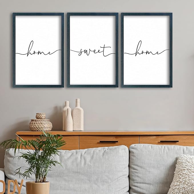 SRSZHIYUE Living Room Wall Decor Minimalist Home Sweet Home Sign Set of 3 16''×11'' Small Family Modern Farmhouse House Wall Plaque Horizontal Hanging Decoration (Black)