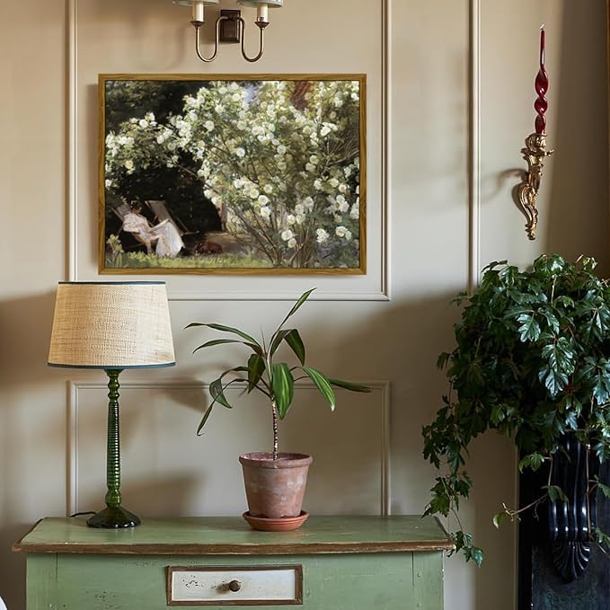 crmotu Vintage Framed Wall Art, Garden Women Canvas Art Prints, Rose Floral Classical Oil Paintings, Green Landscape Rustic Farmhouse Wall Decor Living Room Bedroom Bathroom Aesthetic Pictures 12x16in