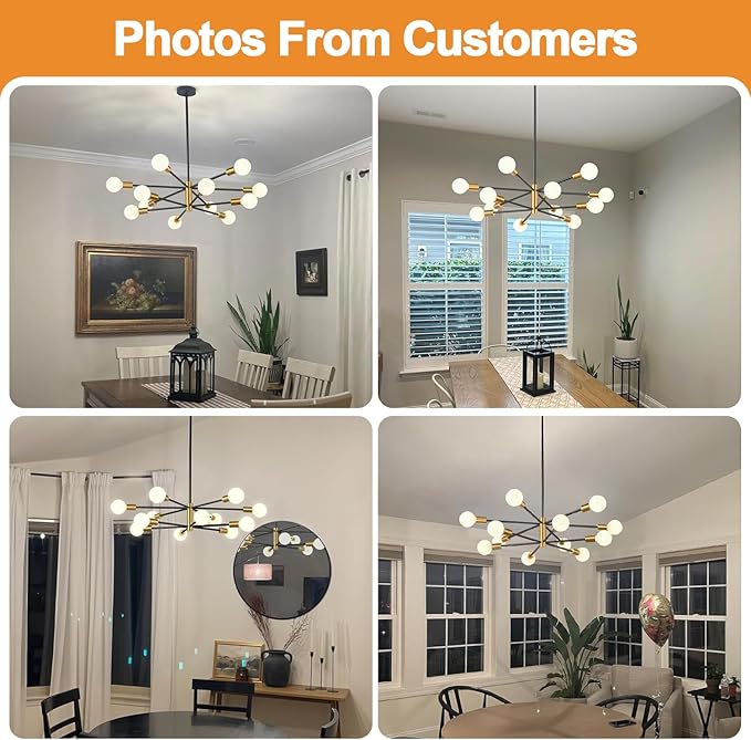 33" Modern Chandelier Ceiling Light Fixture, 12-Light Sputnik Chandeliers Gold and Black Mid Century Chandelier Over Table, Height Adjustable Chandeliers for Dining Room Living Room Kitchen Island