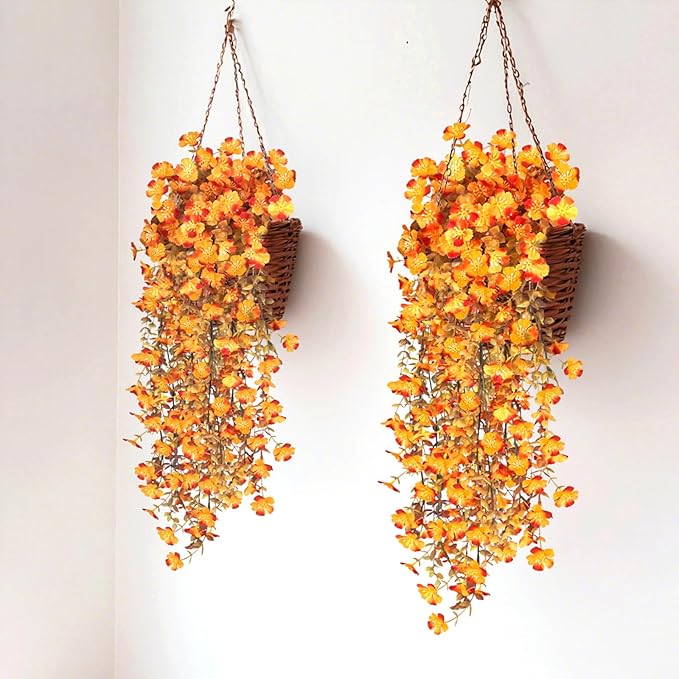 Agusbagli 4 Pcs Fake Hanging Fall Flowers for Outdoors UV Resistant Artificial Hanging Fall Eucalyptus Plants Faux Fall Flowers Decorations for Home Planter Porch Patio Garden Yard Window Fall Decor