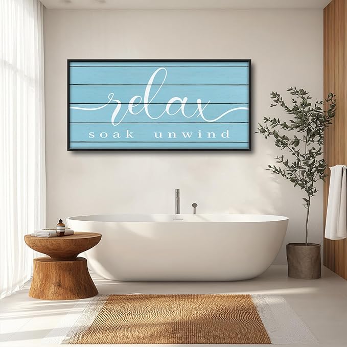 Lovira Relax Soak Unwind Large Wall Art Bathroom Blue Canvas Wall Decor Pictures Prints Painting Framed Home Artwork for Bathroom 30"x60"