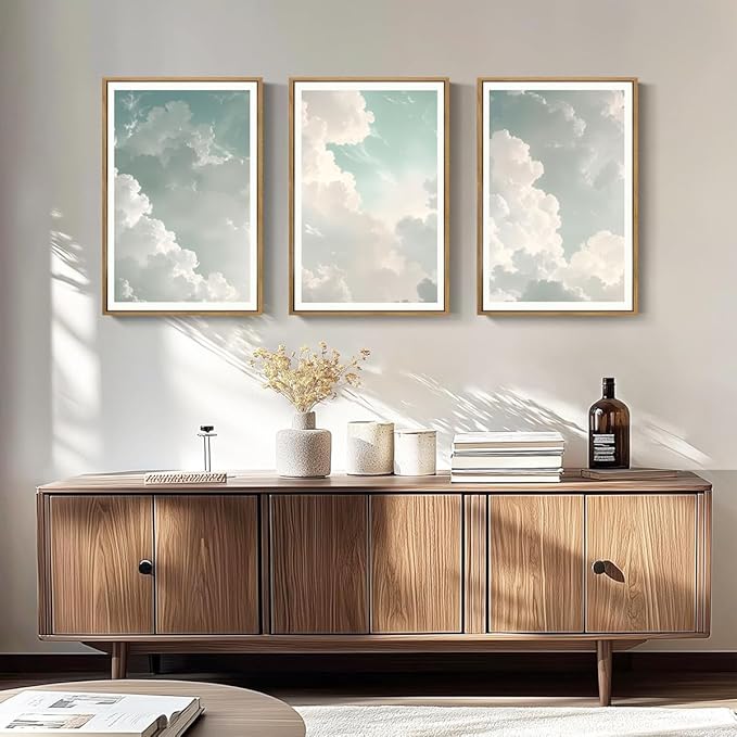 Large Sky Wall Art White Cloud Wall Art Nature Landscape Wall Decor Set of 3 for Living Room Bedroom Dining Room 16x24 Inch