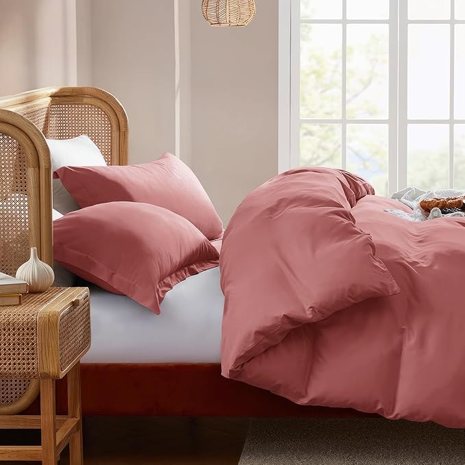 Nestl Pink Clay Duvet Cover King Size - Soft Double Brushed King Duvet Cover Set, 3 Piece, with Button Closure, 1 Duvet Cover 104x90 inches and 2 Pillow Shams
