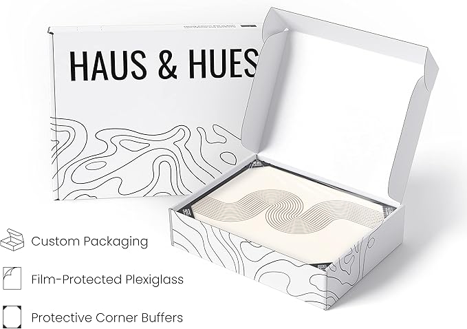 HAUS AND HUES Line Art Mid Century Modern Wall Decor - Boho Prints Wall Art Abstract Geometric Wall Decor Line Art Prints Modern Boho Art Snaking River from Top Left (Black Frame, 24x36)