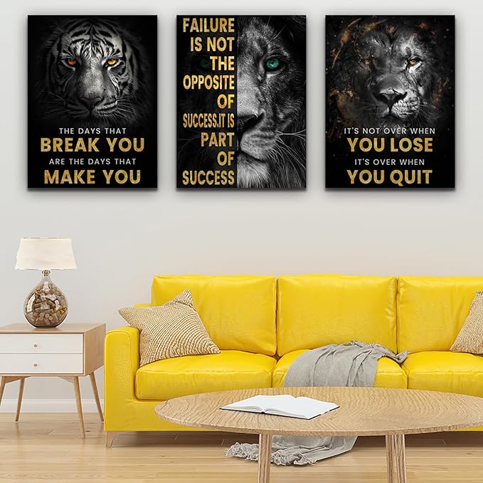 Motivational Wall Decor Art Inspirational Canvas Poster Print Inspiring Quotes Animals Painting Picture Office Wall Decor Framed Artwork Living Room Bedroom Home Decoration (72" Wx36 H)