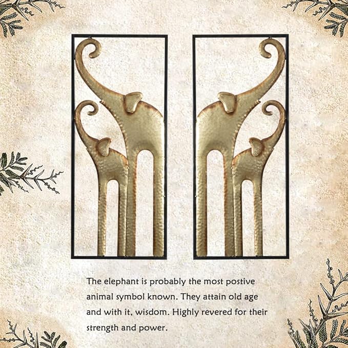 HKaikzo Set of 2 Elephant Wall Decor, African Wall Decor, Gold Elephant Wall Art, Animal Decorations for Living Room, Modern Metal Decor(11.8x27.6in)