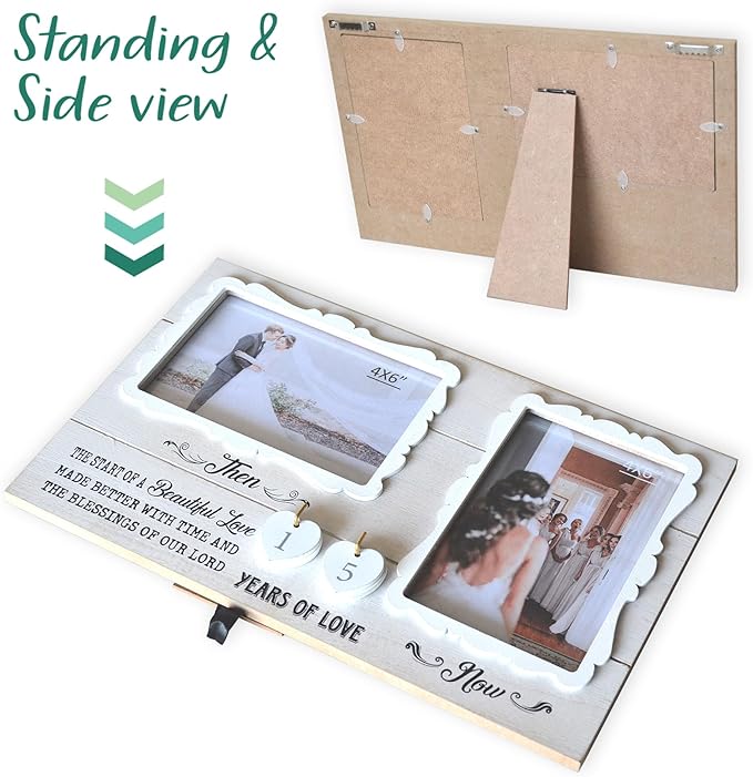 White Farmhouse Wife and Husband 2 Slot Picture Frame Holds 4X6 Inches Photos,1-99 Years of Love Anniversary Wedding Marriage Blessing Gifts for Couples