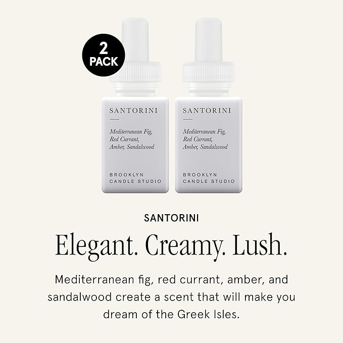 Pura & Brooklyn Candle Studio Home Scent Refill - Smart Home Air Diffuser - Up to 120-Hours of Luxury Fragrance per Refill - Home Essential - Clean & Safe Diffuser Fragrance - 2 Pack, Santorini