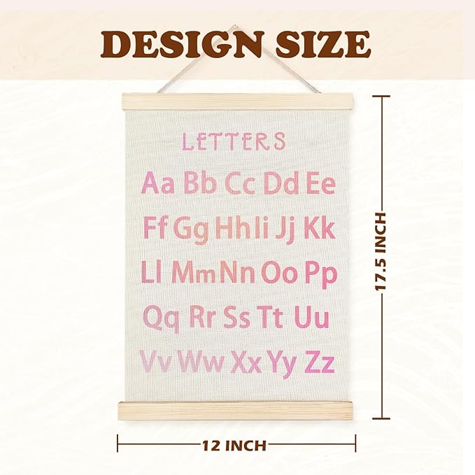 Supwhd Classroom Wall Decor, Numbers and Alphabet Educational Wall Art Poster, Alphabet ABC Numbers from 1 to 20 Poster Wall Decor for Toddler Kids Room Playroom Classroom, 12x16 Set of 2（Pink）