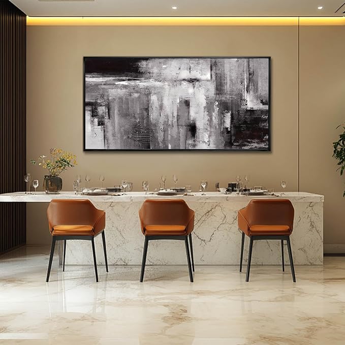 XIANSHOU Black Abstract Wall Art Grey Pictures Wall Decor Modern Artwork 24"x 48" Wall Prints for Living Room Home Decor Dining Room Posters