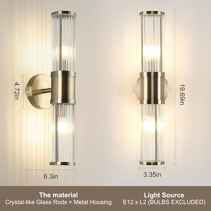 Glass Rods Wall Light Fixture Indoor Antique Bronze Bathroom Vanity Lights Fixtures Beside Mirror Lighting Lamps Up and Down Wall Mounted Light E12 Socket