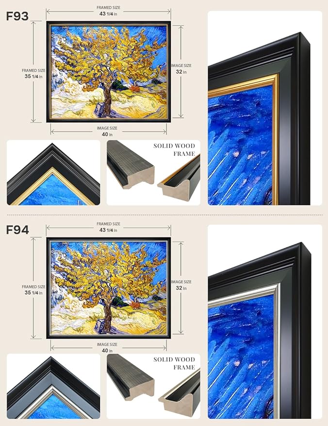 DECORARTS - The Mulberry Tree by Vincent Van Gogh Art Reproduction. Oversize Solid Wooden Frame Matching with Giclee Prints Canvas Wall Art. Total framed size: 43x35