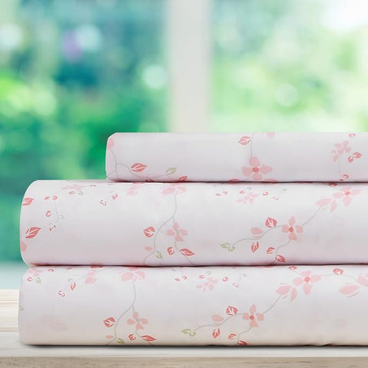 DREAMCARE Twin Sheets - Cooling Bed Sheets - Twin Sheet Set - Soft & Long Lasting 100% Fine Brushed Floral Blossom Sheets