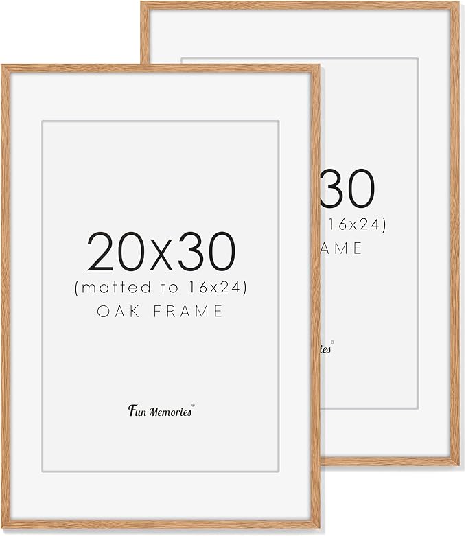 20x30 Oak Wood Picture Frame, 20"x30" Poster Frame for Wall, 20x30 Picture Frame with Mat for 16x24, 20 x 30 Picture Frames with Real Glass (Beige Oak Color, 2 Pack)