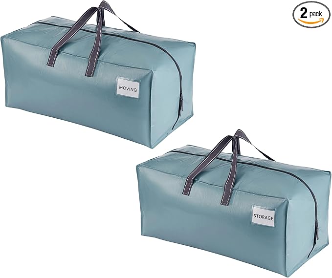 VENO 2 Pack Moving Bags w/Backpack Straps, Heavy Duty, Moving Boxes Alternative, Packing Supplies, Large Storage Totes for Dorm Room Essentials with Zipper for Clothes (Shiny Light Blue, 2 Pack)