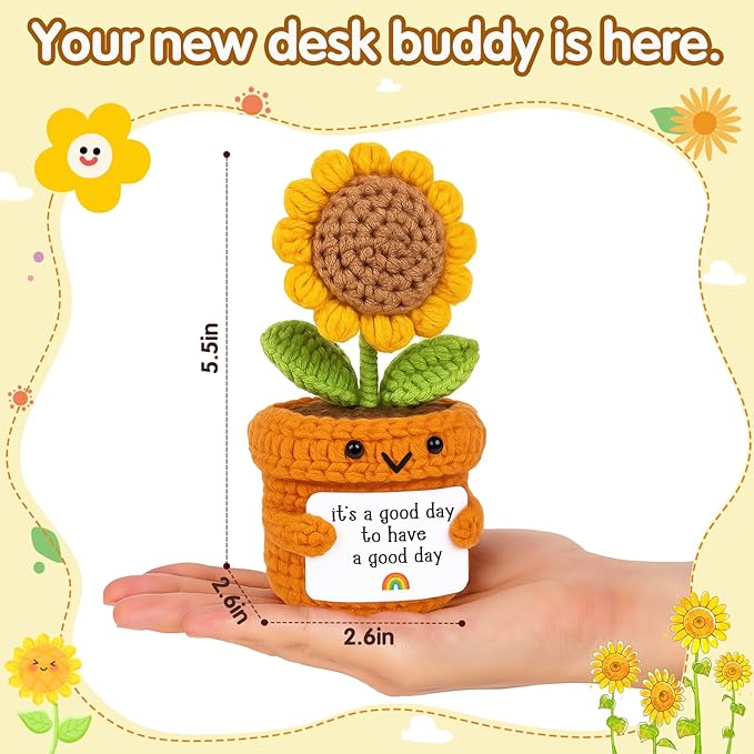 Crochet Sunflower Motivational Gift – It’s a Good Day to Have a Good Day – Handmade Positive Vibes Desk Decor for Teacher, Coworker, Friend, Office or Home Emotional Self Care Support