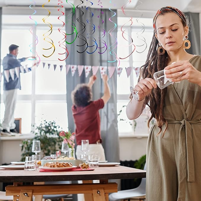 30 Pieces Orange Hanging Swirls Whirls Party Decoration Foil Swirl Ceiling Decor Plastic Streamer Party Supplies for Home Office Classroom Children's Birthday Baby Shower Wedding Decorations