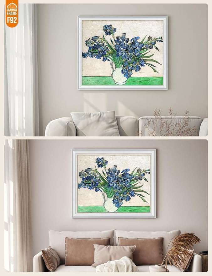 DECORARTS - Vase with Irises1889, Vincent Van Gogh Art Reproduction. Acid Free Cotton Canvas Giclee Print w/Bronze Frame&Mat for Wall Decor.