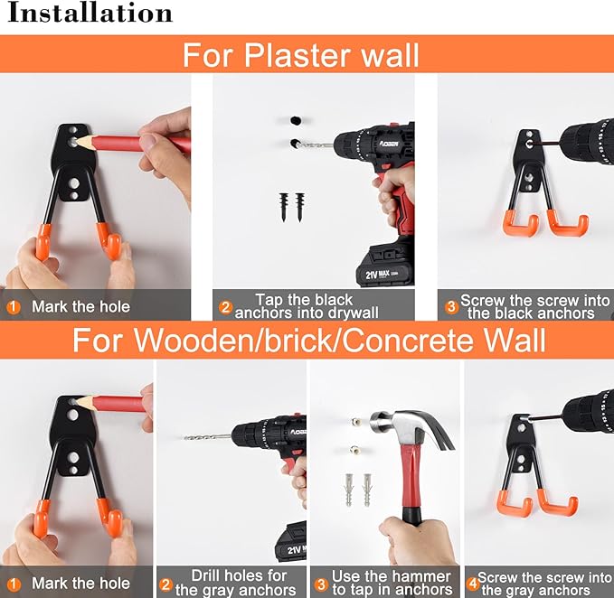 AOBEN Garage Hooks Heavy Duty Hooks for Garage Storage Wall Mount Garage Hanger & Organizer Hook (24PCS)-Gray