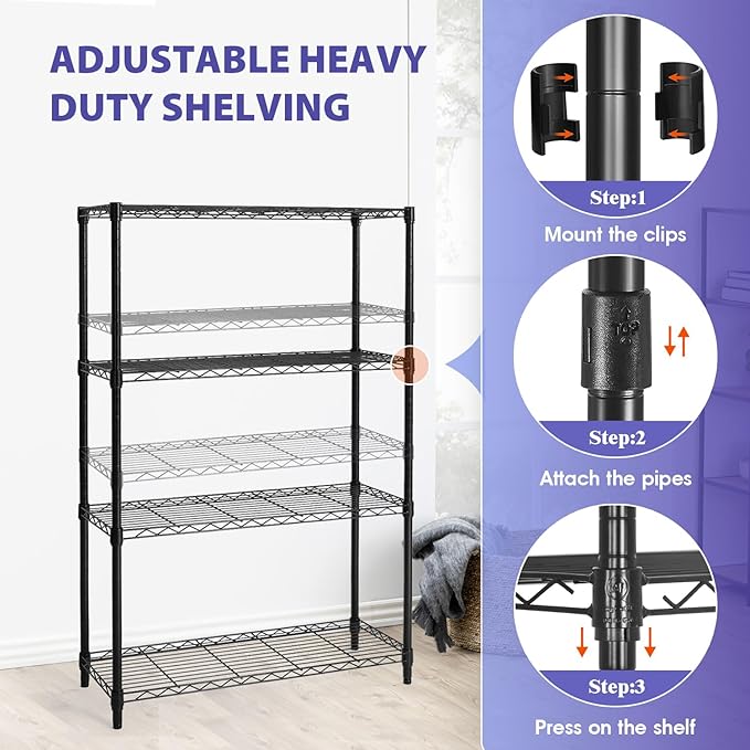 PayLessHere | 4-Tier Wire Shelf | 36"x14"x54" | Black | Adjustable Racks | Heavy-Duty Storage Shelves, Holds Upto 1000 lbs | Rust-Resistant, No-Tool Assembly | for Home, Garage Shelving