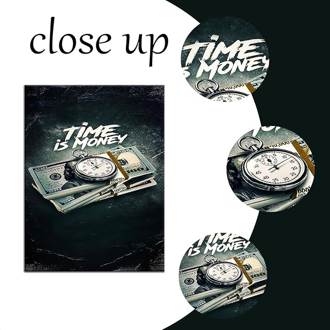 Time is Money Canvas Wall Art Inspirational Poster Print Nordic Vintage Painting Positive Pictures for Bedroom Living Room Decoration Modern Home Decor Wooden Framed Ready to Hang [40''W x 30''H]